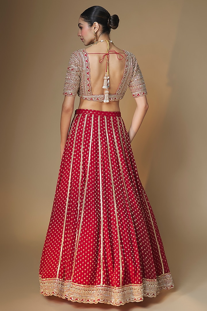 Red Viscose Georgette Sequins & Cutdana Embroidered Wedding Lehenga Set by Renee Label at Pernia's Pop Up Shop