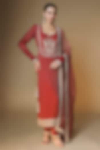 Red Viscose Georgette Sequins & Cutdana Embroidered Kurta Set by Renee Label at Pernia's Pop Up Shop