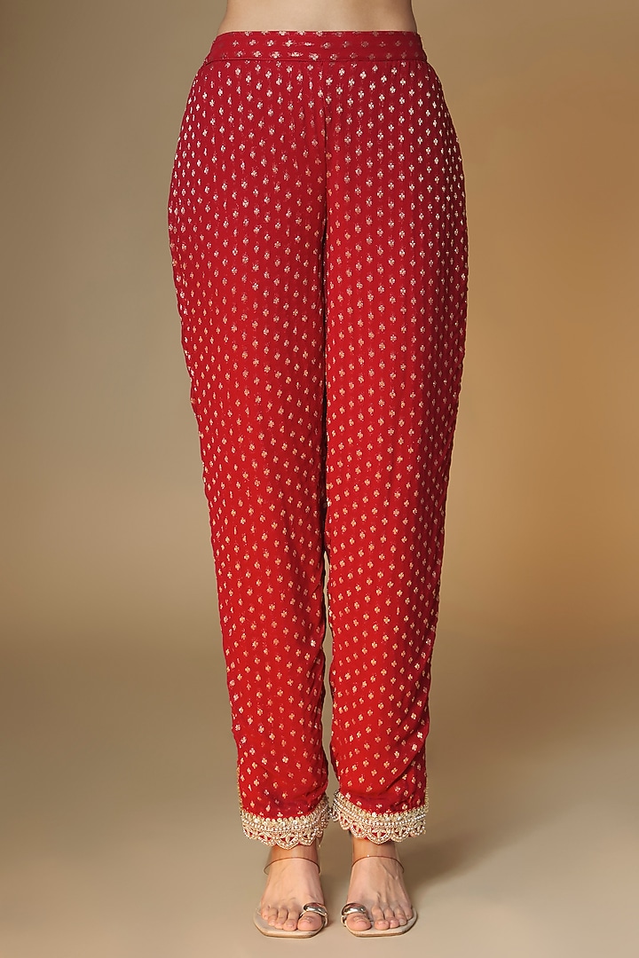 Red Viscose Georgette Sequins & Cutdana Embroidered Kurta Set by Renee Label at Pernia's Pop Up Shop