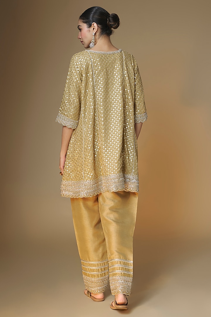 Champagne Gold Viscose Georgette Cutdana Embroidered Choga Kurta Set by Renee Label at Pernia's Pop Up Shop