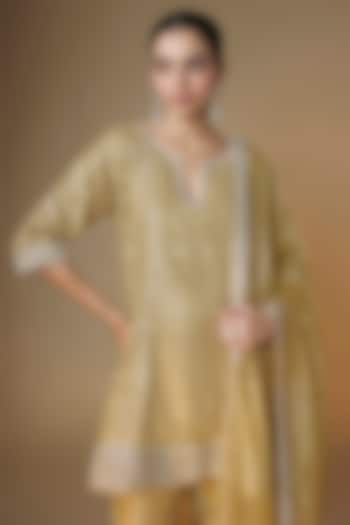 Champagne Gold Viscose Georgette Cutdana Embroidered Choga Kurta Set by Renee Label at Pernia's Pop Up Shop