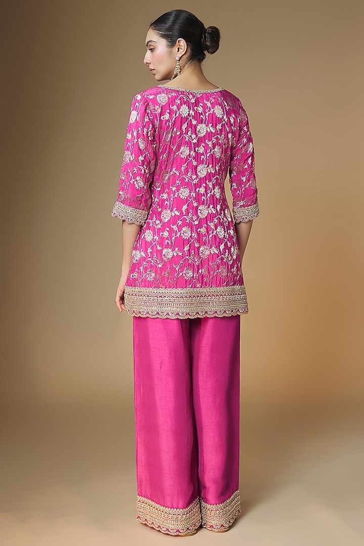 Pink Brocade Silk Cutdana Embroidered Kurta Set by Renee Label at Pernia's Pop Up Shop