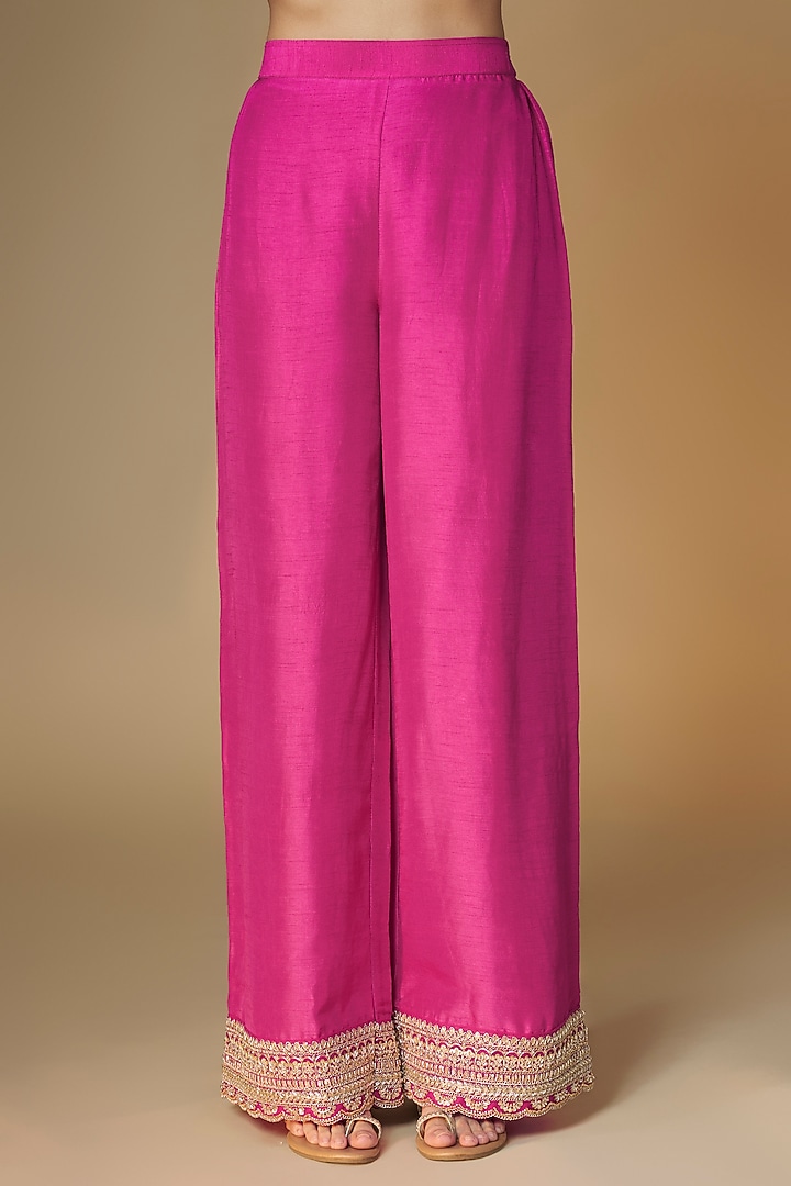Pink Brocade Silk Cutdana Embroidered Kurta Set by Renee Label at Pernia's Pop Up Shop