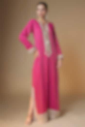 Raspberry Pink Viscose Georgette Sequins Embroidered Kaftan Dress by Renee Label at Pernia's Pop Up Shop