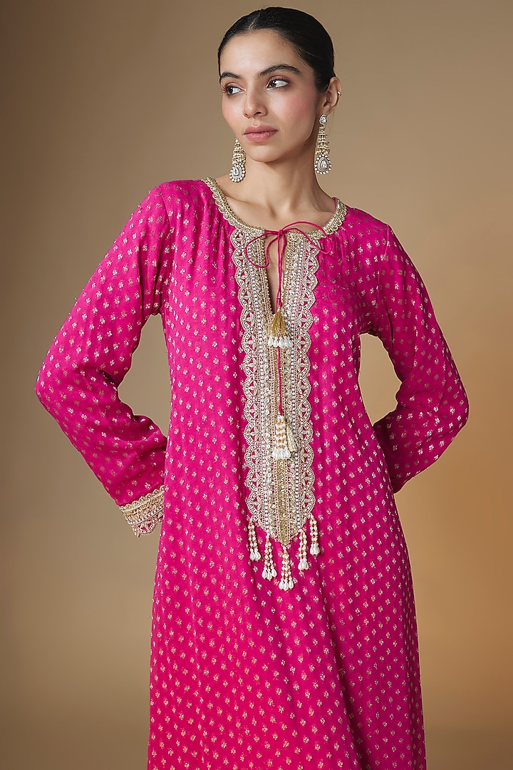 Raspberry Pink Viscose Georgette Sequins Embroidered Kaftan Dress by Renee Label at Pernia's Pop Up Shop