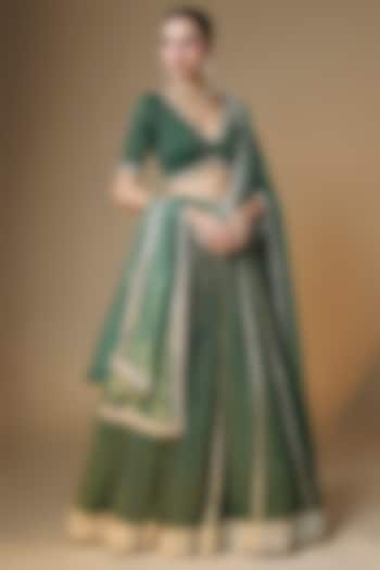 Emerald Green Viscose Georgette Banarasi Sequins Embroidered Wedding Lehenga Set by Renee Label at Pernia's Pop Up Shop