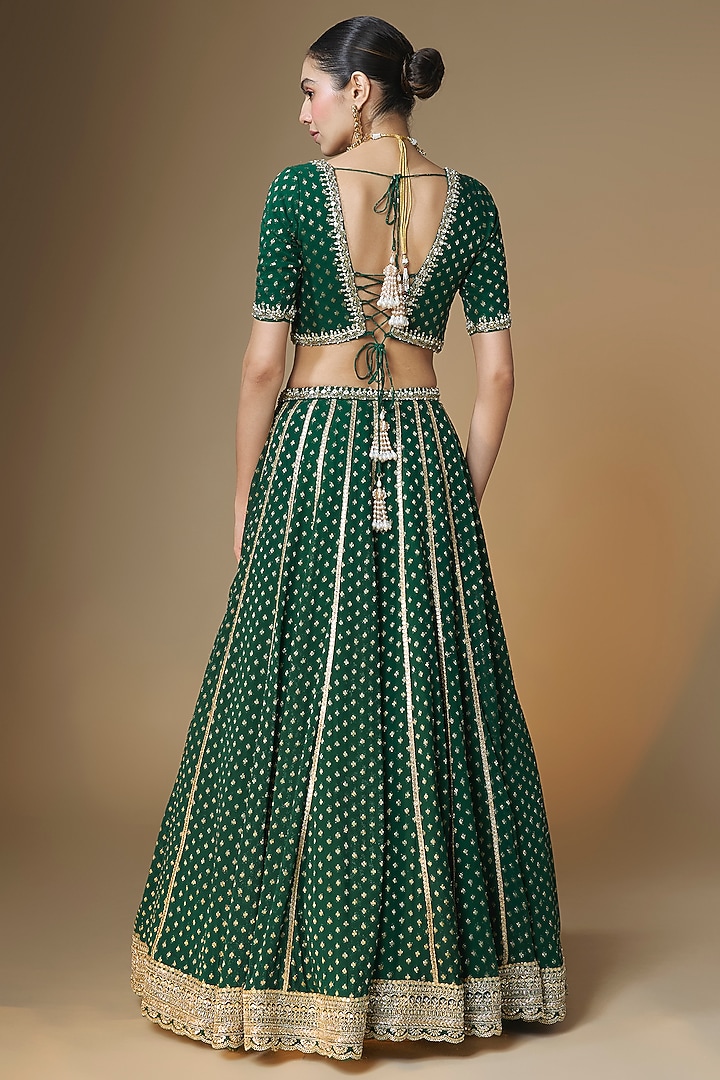 Emerald Green Viscose Georgette Banarasi Sequins Embroidered Wedding Lehenga Set by Renee Label at Pernia's Pop Up Shop
