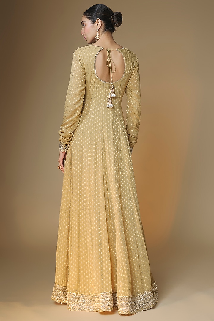 Champagne Gold Viscose Georgette Banarasi Sequins Embroidered Wedding Anarkali Set by Renee Label at Pernia's Pop Up Shop