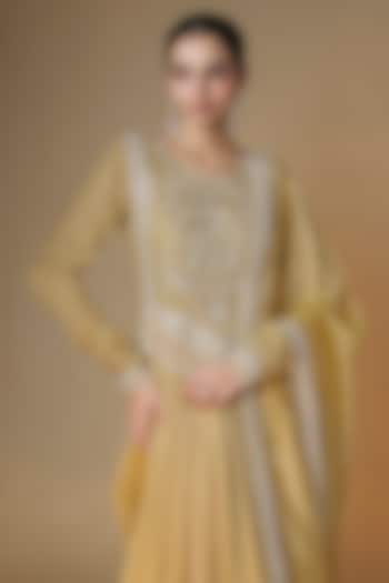 Champagne Gold Viscose Georgette Banarasi Sequins Embroidered Wedding Anarkali Set by Renee Label at Pernia's Pop Up Shop