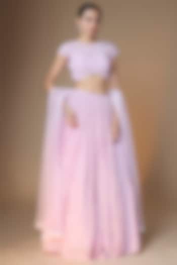 Lilac Viscose Georgette Glass Bead & Sequins Embroidered Wedding Lehenga Set by Renee Label at Pernia's Pop Up Shop