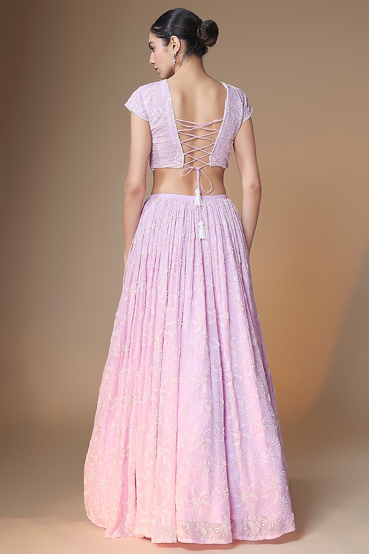 Lilac Viscose Georgette Glass Bead & Sequins Embroidered Wedding Lehenga Set by Renee Label at Pernia's Pop Up Shop