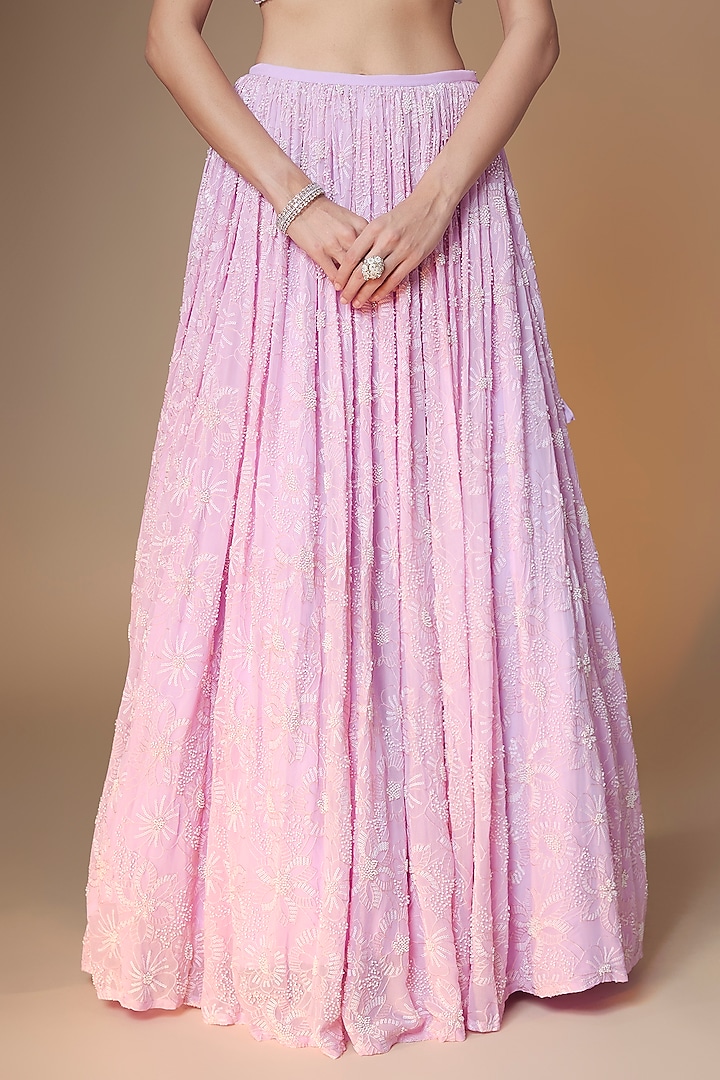 Lilac Viscose Georgette Glass Bead & Sequins Embroidered Wedding Lehenga Set by Renee Label at Pernia's Pop Up Shop