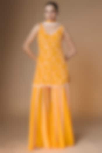 Sunset Yellow Viscose Georgette Panelled Wedding Sharara Set by Renee Label at Pernia's Pop Up Shop