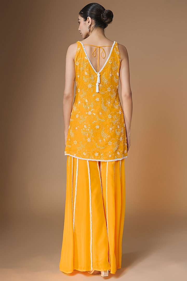 Sunset Yellow Viscose Georgette Panelled Wedding Sharara Set by Renee Label at Pernia's Pop Up Shop