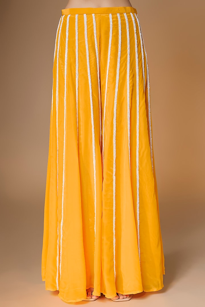 Sunset Yellow Viscose Georgette Panelled Wedding Sharara Set by Renee Label at Pernia's Pop Up Shop