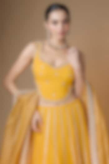 Sunset Yellow Viscose Georgette Panelled Embroidered Wedding Lehenga Set by Renee Label at Pernia's Pop Up Shop