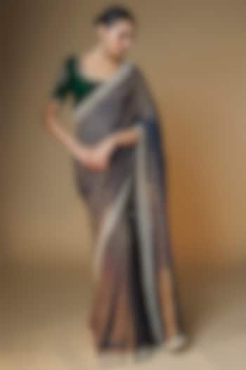 Emerald Green & Blue Pure Banarasi Georgette Sequins Embroidered Wedding Saree Set by Renee Label at Pernia's Pop Up Shop