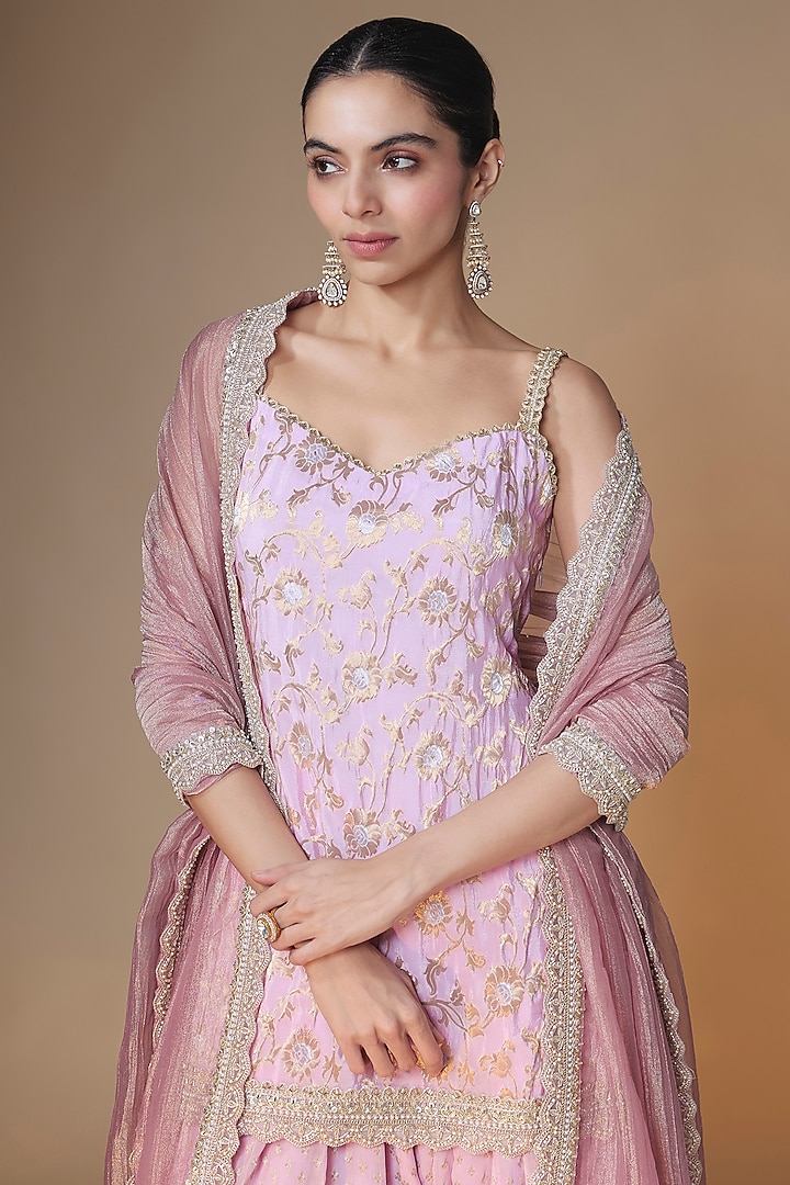 Lilac Banarasi Silk Sequins & Cutdana Embroidered Kurta Set by Renee Label at Pernia's Pop Up Shop