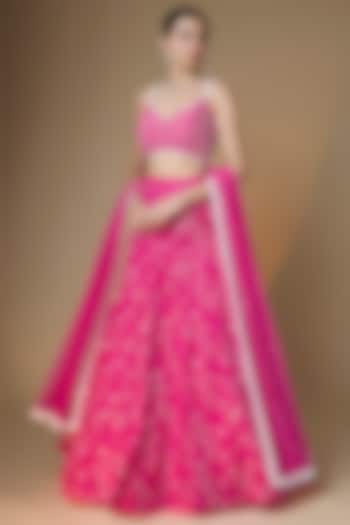Raspberry Pink Viscose Georgette Sequins Embroidered Wedding Lehenga Set by Renee Label at Pernia's Pop Up Shop