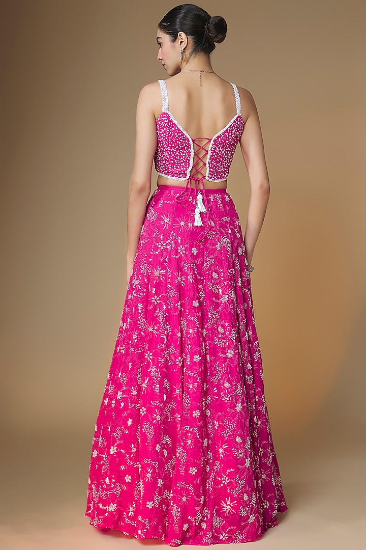 Raspberry Pink Viscose Georgette Sequins Embroidered Wedding Lehenga Set by Renee Label at Pernia's Pop Up Shop