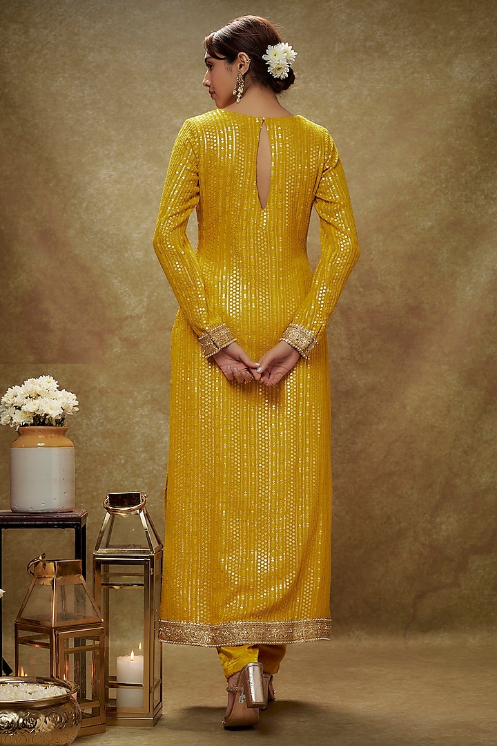Haldi Yellow Viscose Georgette Sequins Embroidered Kurta Set by Renee Label at Pernia's Pop Up Shop