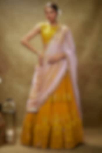 Haldi Yellow Soft Net Sequins Embroidered Lehenga Set by Renee Label