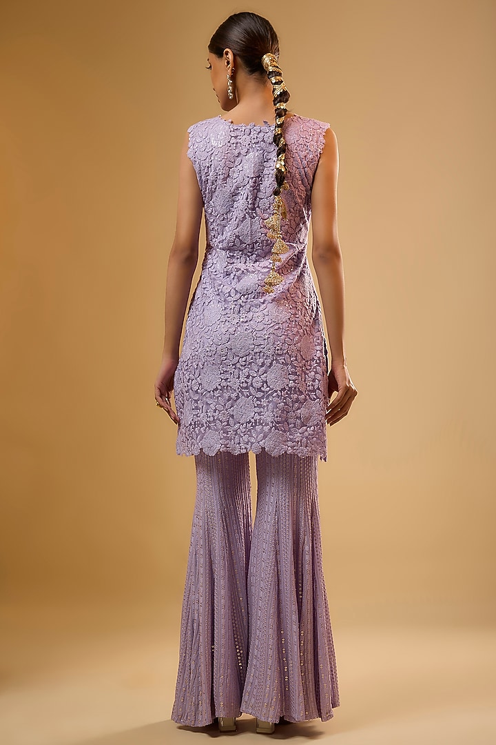 Purple Viscose Georgette Hand & Machine Embroidered Wedding Sharara Set by Renee Label at Pernia's Pop Up Shop