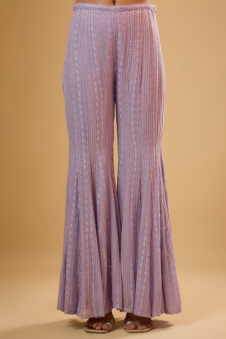 Purple Viscose Georgette Hand & Machine Embroidered Wedding Sharara Set by Renee Label at Pernia's Pop Up Shop