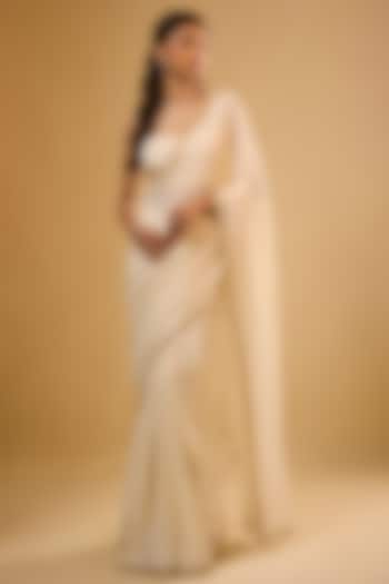 Ivory Viscose Georgette Sequins Embroidered Wedding Saree Set by Renee Label at Pernia's Pop Up Shop