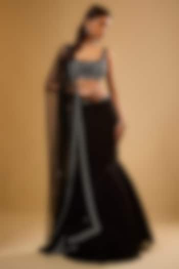 Black Viscose Georgette Sequins Embroidered Fish-Cut Wedding Lehenga Set by Renee Label at Pernia's Pop Up Shop