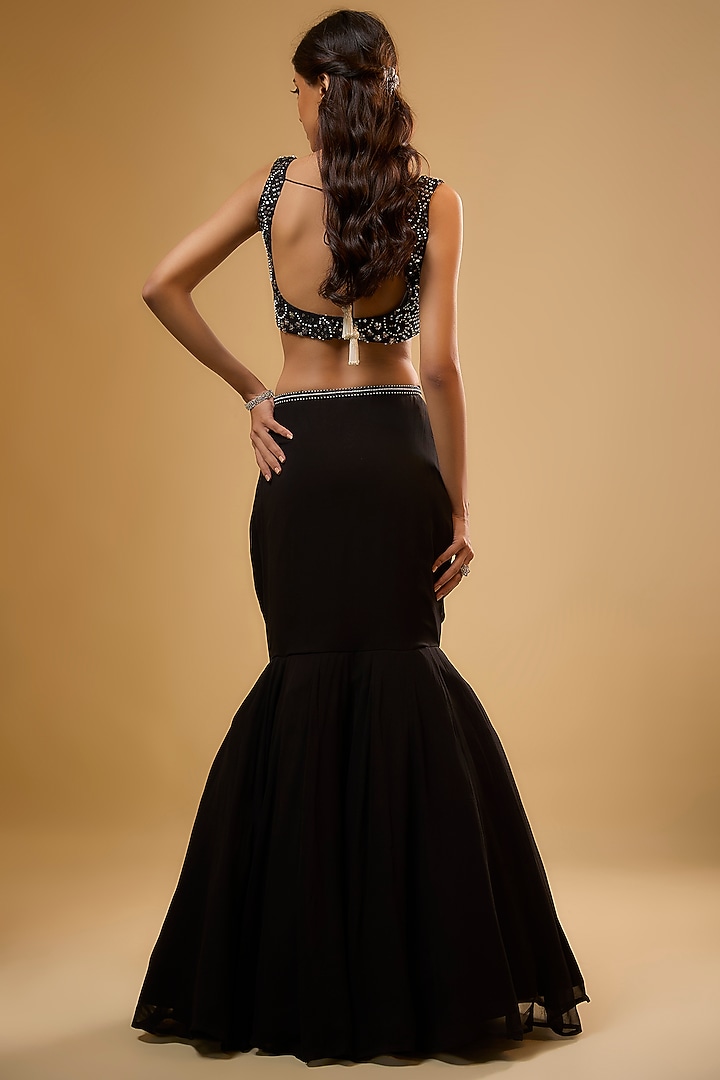 Black Viscose Georgette Sequins Embroidered Fish-Cut Wedding Lehenga Set by Renee Label at Pernia's Pop Up Shop