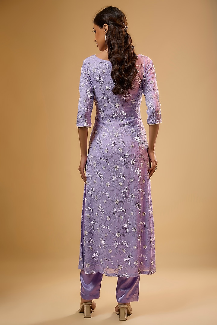 Lavender Viscose Georgette Sequins Embroidered Kurta Set by Renee Label at Pernia's Pop Up Shop