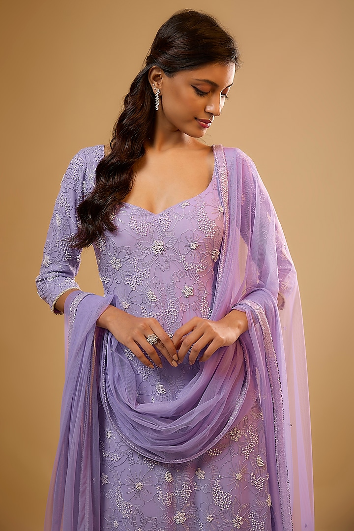 Lavender Viscose Georgette Sequins Embroidered Kurta Set by Renee Label at Pernia's Pop Up Shop