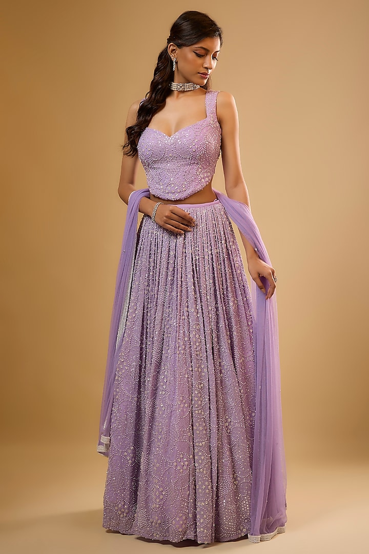 Lavender Viscose Georgette Sequins Embroidered Wedding Lehenga Set by Renee Label at Pernia's Pop Up Shop