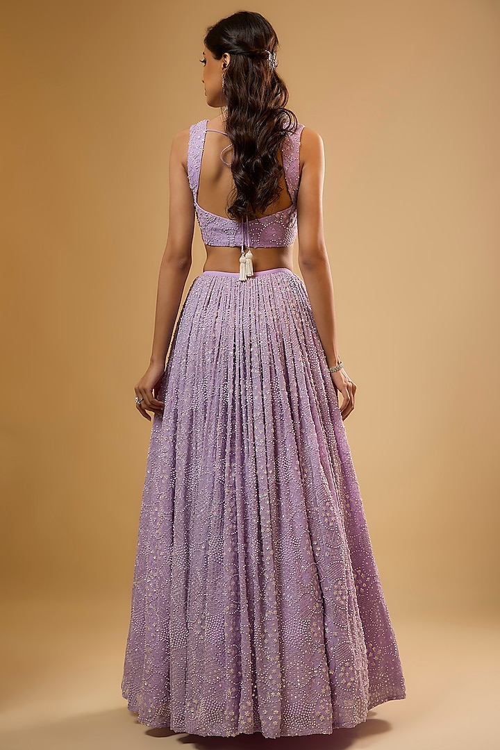 Lavender Viscose Georgette Sequins Embroidered Wedding Lehenga Set by Renee Label at Pernia's Pop Up Shop