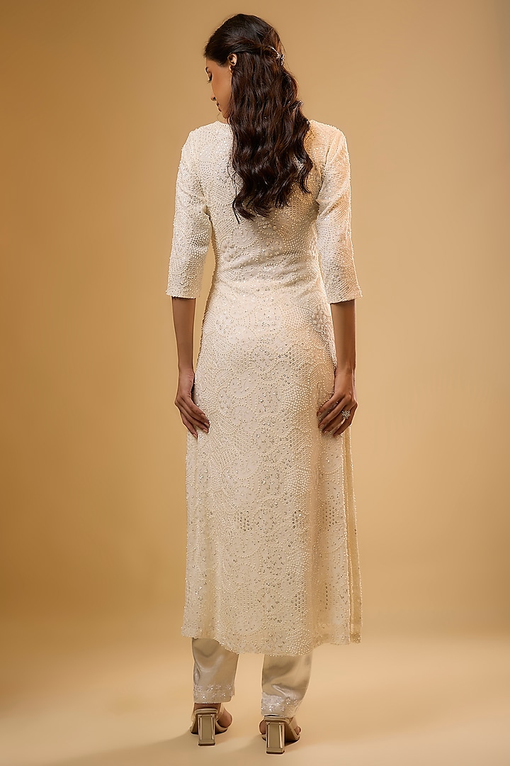Ivory Viscose Georgette Sequins Embroidered Kurta Set by Renee Label at Pernia's Pop Up Shop