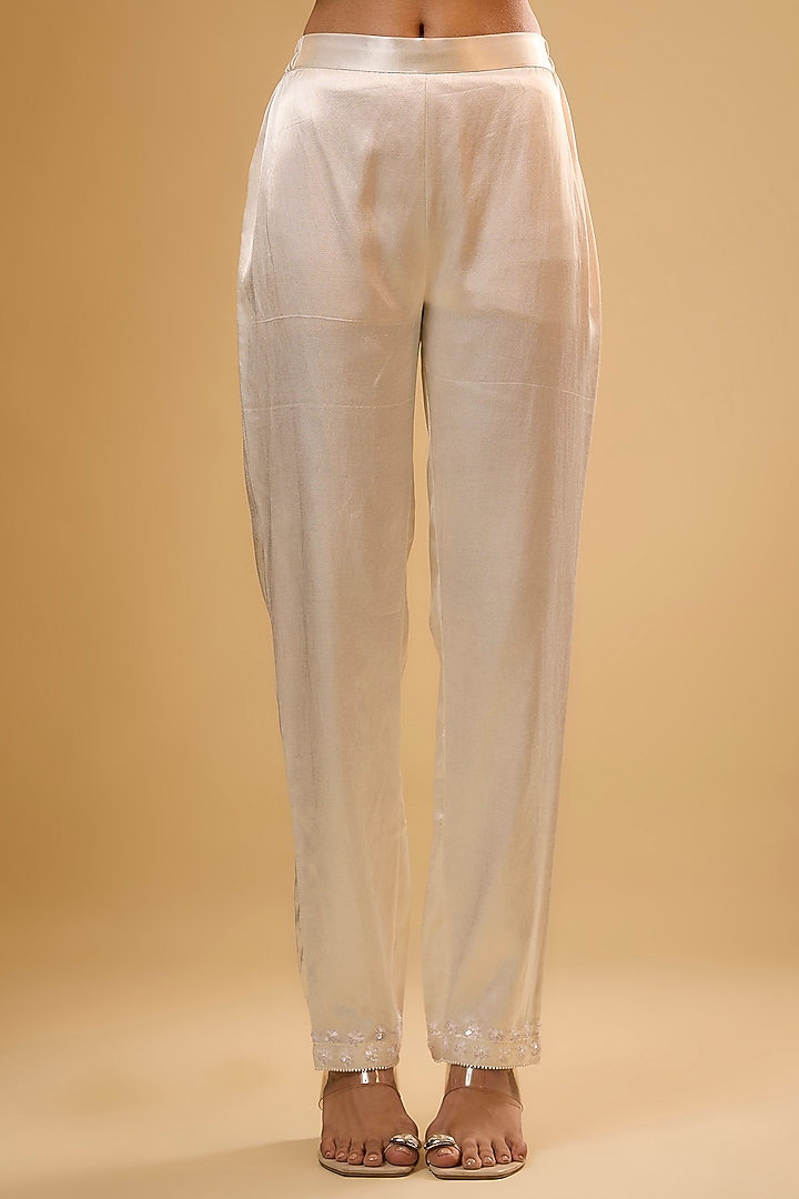 Ivory Viscose Georgette Sequins Embroidered Kurta Set by Renee Label at Pernia's Pop Up Shop