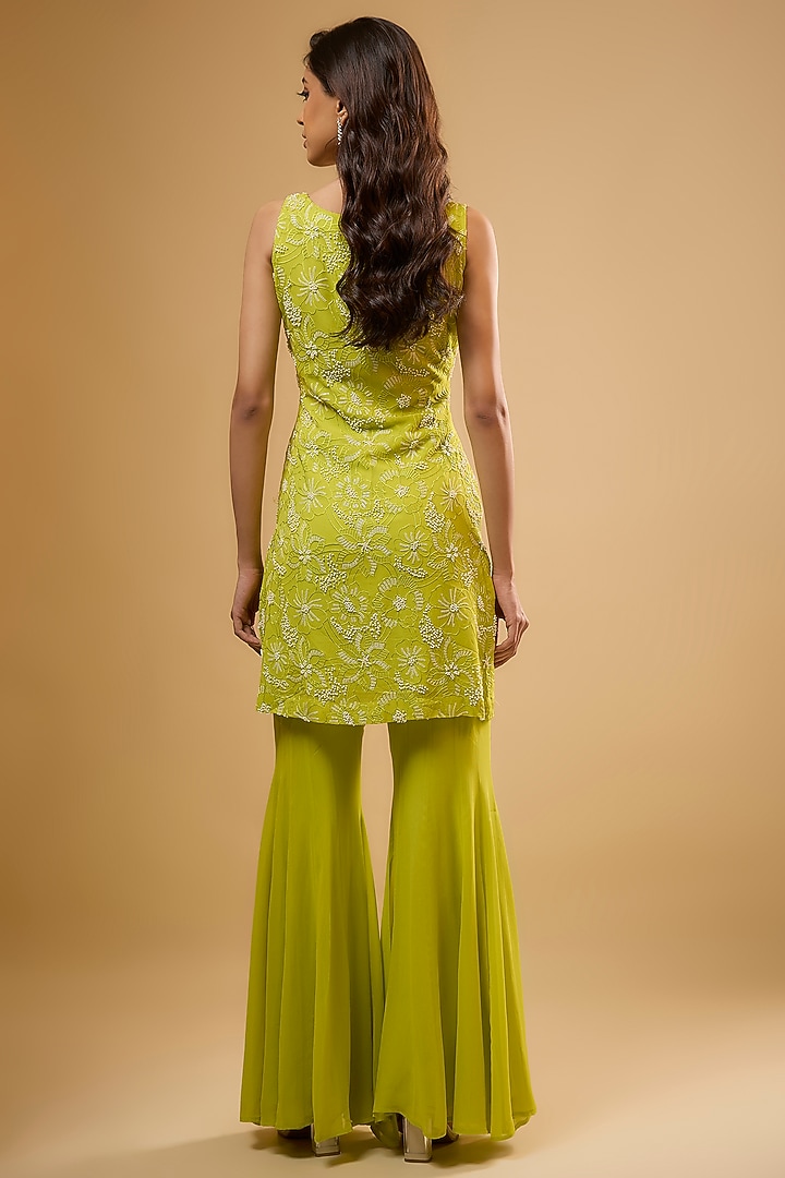 Green Viscose Georgette Wedding Sharara Set by Renee Label at Pernia's Pop Up Shop