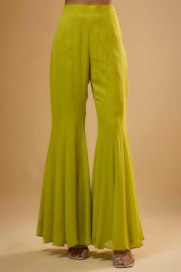 Green Viscose Georgette Wedding Sharara Set by Renee Label at Pernia's Pop Up Shop