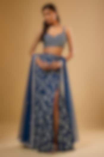 Blue Viscose Georgette Sequins Embroidered Fish-Cut Wedding Lehenga Set by Renee Label at Pernia's Pop Up Shop