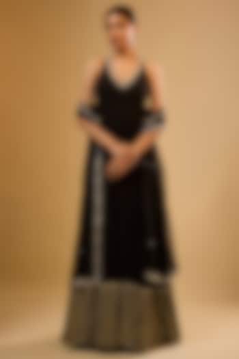 Black Viscose Georgette Sequins Embroidered Wedding Anarkali Set by Renee Label at Pernia's Pop Up Shop