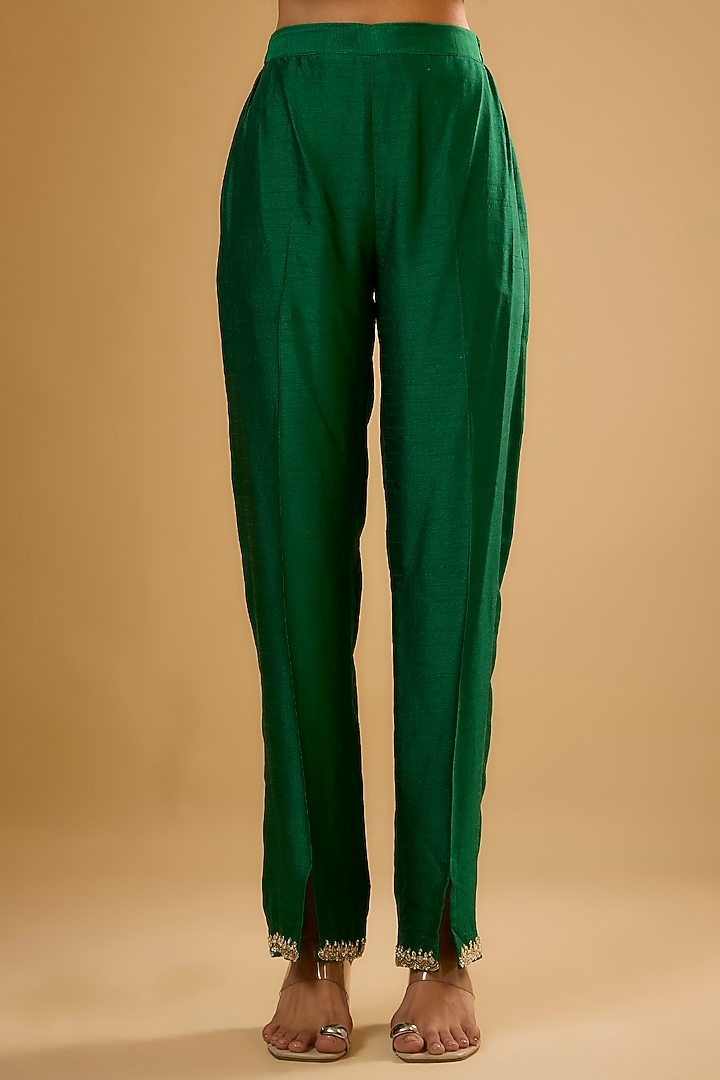 Green Semi Dupion Sequins Embroidered Kurta Set by Renee Label at Pernia's Pop Up Shop