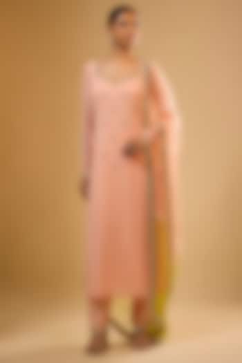 Peach Viscose Georgette Sequins Embroidered Kurta Set by Renee Label at Pernia's Pop Up Shop