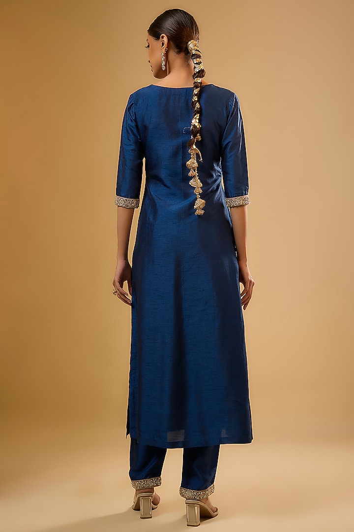 Blue Semi Dupion Sequins Embroidered Kurta Set by Renee Label at Pernia's Pop Up Shop