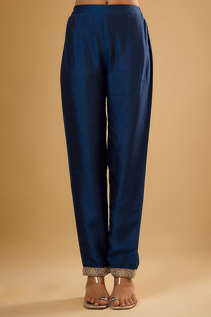 Blue Semi Dupion Sequins Embroidered Kurta Set by Renee Label at Pernia's Pop Up Shop