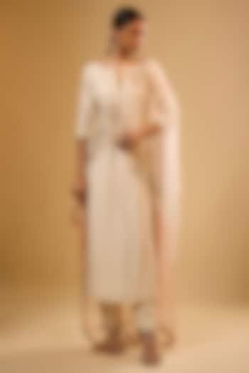 Ivory Semi Dupion Sequins Embroidered Kurta Set by Renee Label at Pernia's Pop Up Shop