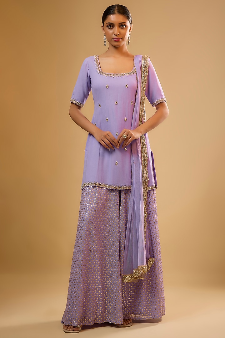 Purple Viscose Georgette Sequins Embroidered Wedding Sharara Set by Renee Label at Pernia's Pop Up Shop