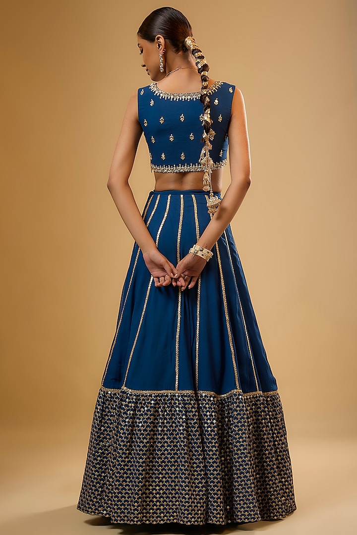 Blue Viscose Georgette Sequins Embroidered Wedding Lehenga Set by Renee Label at Pernia's Pop Up Shop