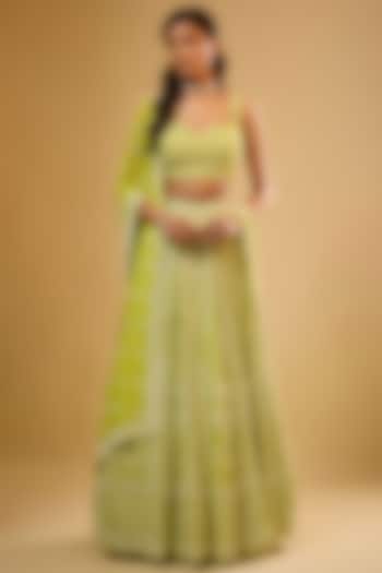 Lime Green Viscose Georgette Sequins Embroidered Wedding Lehenga Set by Renee Label at Pernia's Pop Up Shop