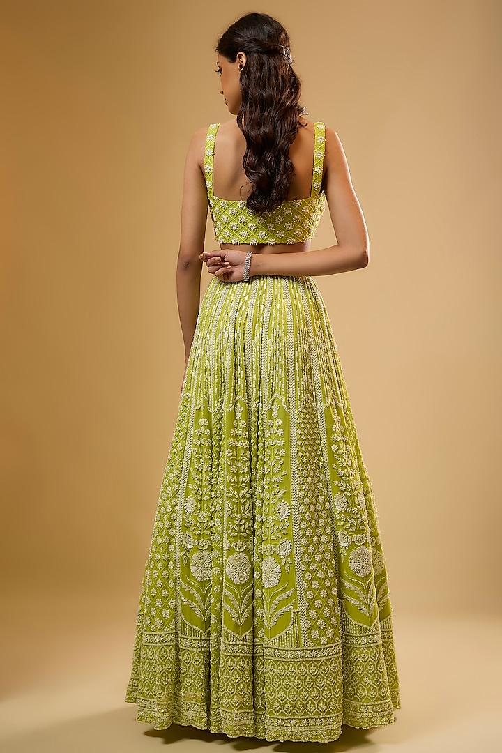 Lime Green Viscose Georgette Sequins Embroidered Wedding Lehenga Set by Renee Label at Pernia's Pop Up Shop